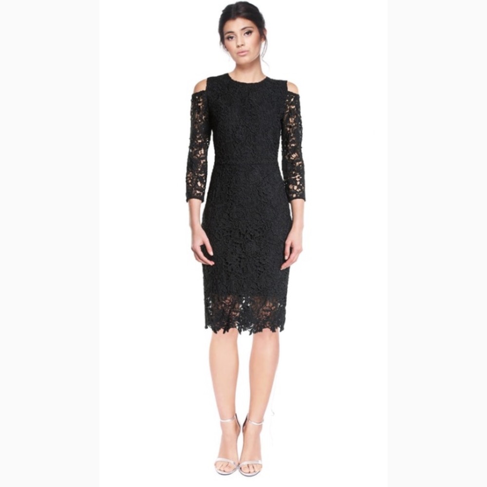 NWT Shoshanna Pia Midi Lace Dress in Black